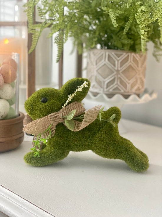 Green Mossy Leaping Bunny w/Burlap Bow