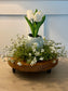 Real-Touch White Tulips in Broken Egg Iridescent Vase - Green