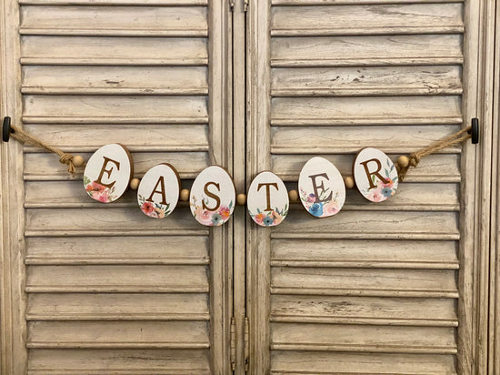Easter Egg Floral Wood Standing Sign