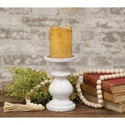 White Resin Distressed Candlestick