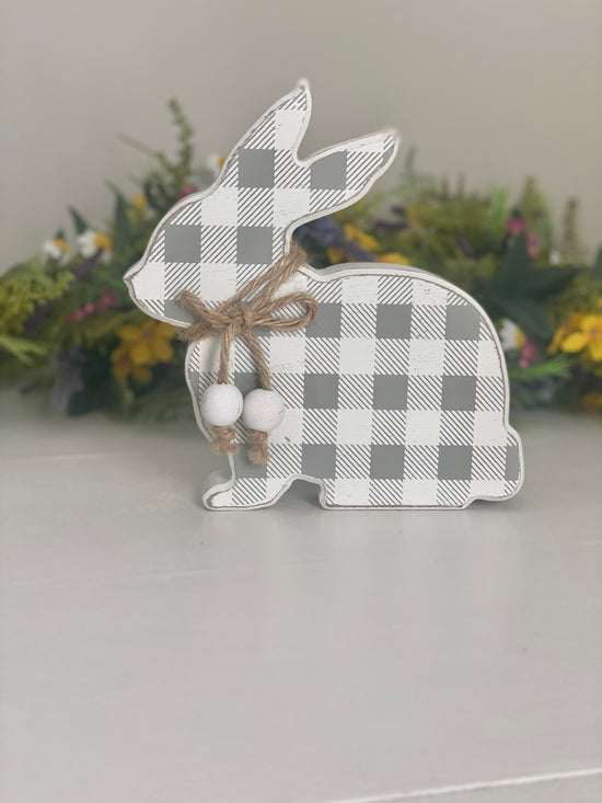 Checkerboard Bunny with Bow and Beads