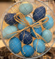 Set of 12 Beautiful Blue Eggs in Charming Metal Basket