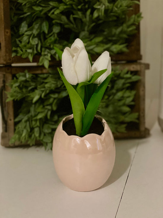 Real-Touch White Tulips in Iridescent Vase - Blush